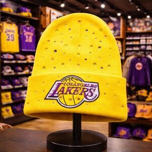 Los Angeles Lakes Yellow Beanie design‎ with logo and rhinestones